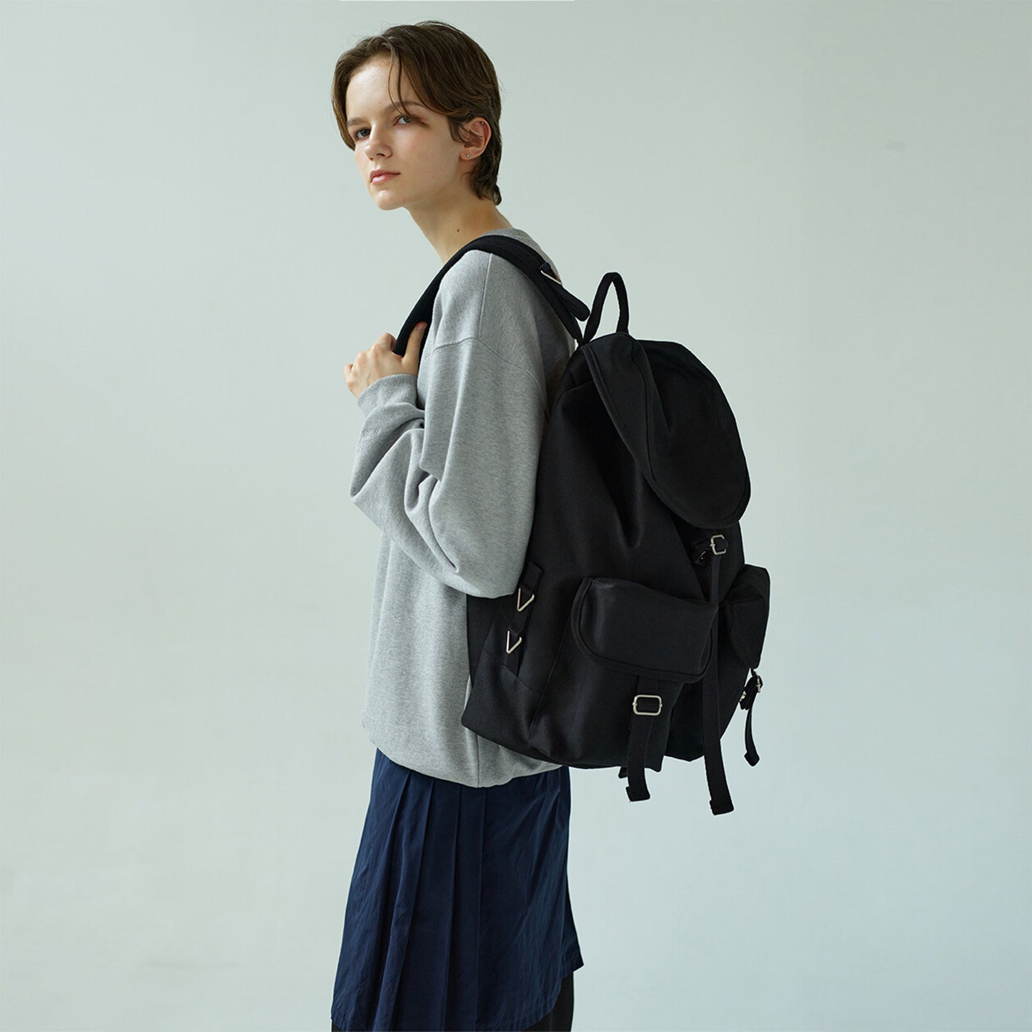 [After Pray Edition] 2-Pocket Cotton Cargo Rucksack (Black)