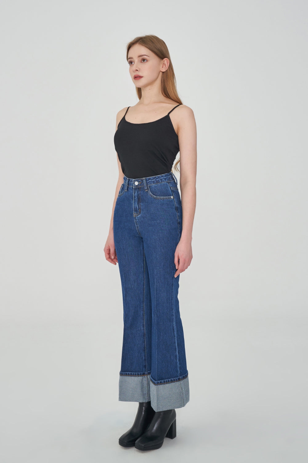 BOOT CUT ROLLED UP NON-SPAN DENIM [6639]