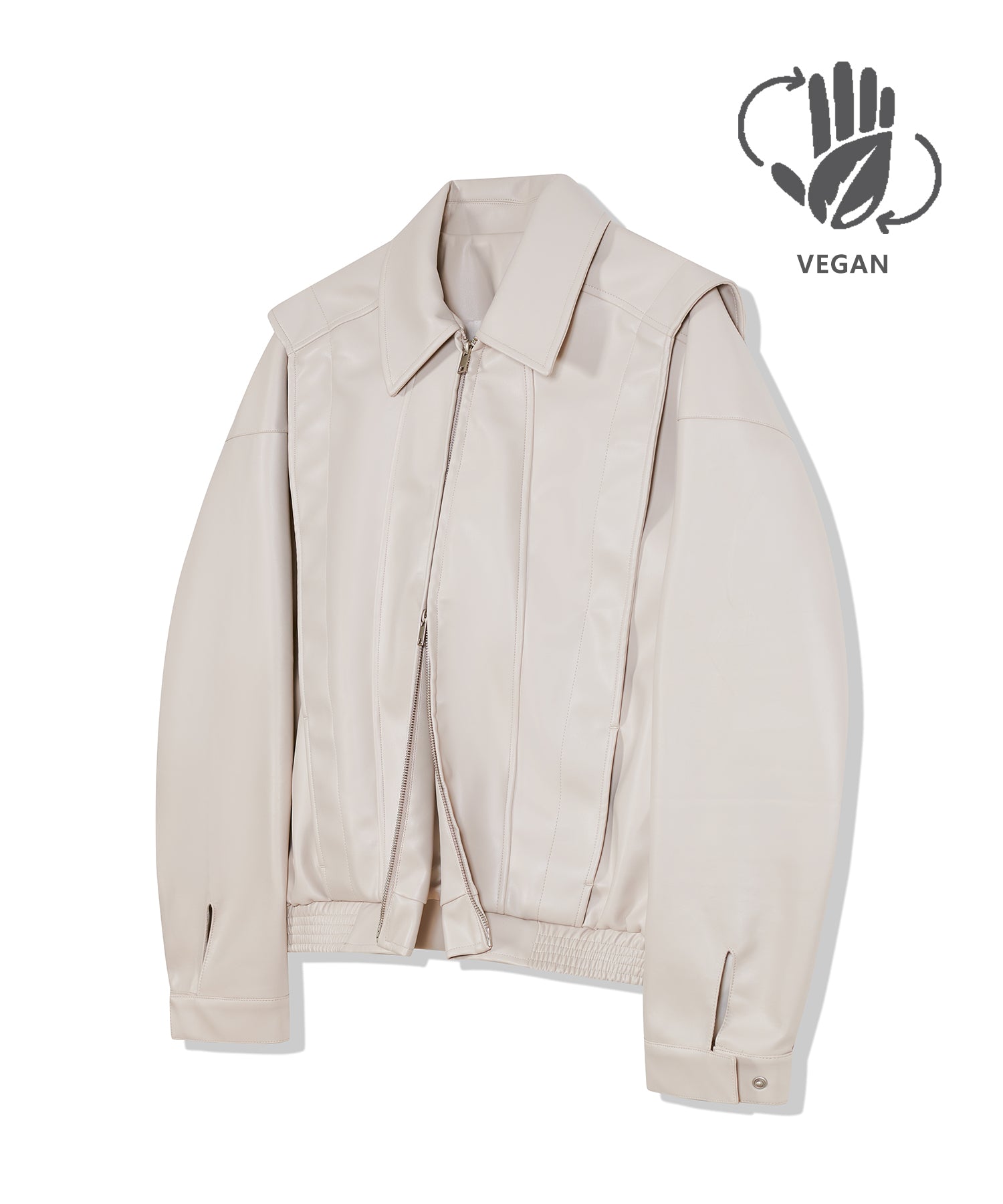 87-STAN028 [Vegan Leather] Multi Placket Leather Jacket Ivory