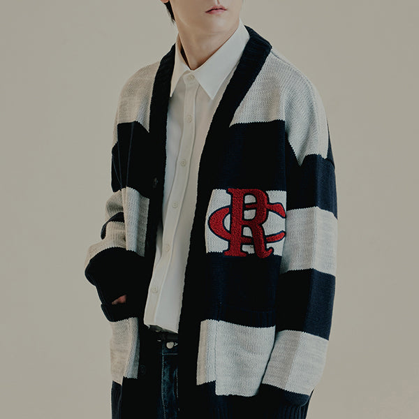 ATHLETIC LOGO STRIPE KNIT CARDIGAN