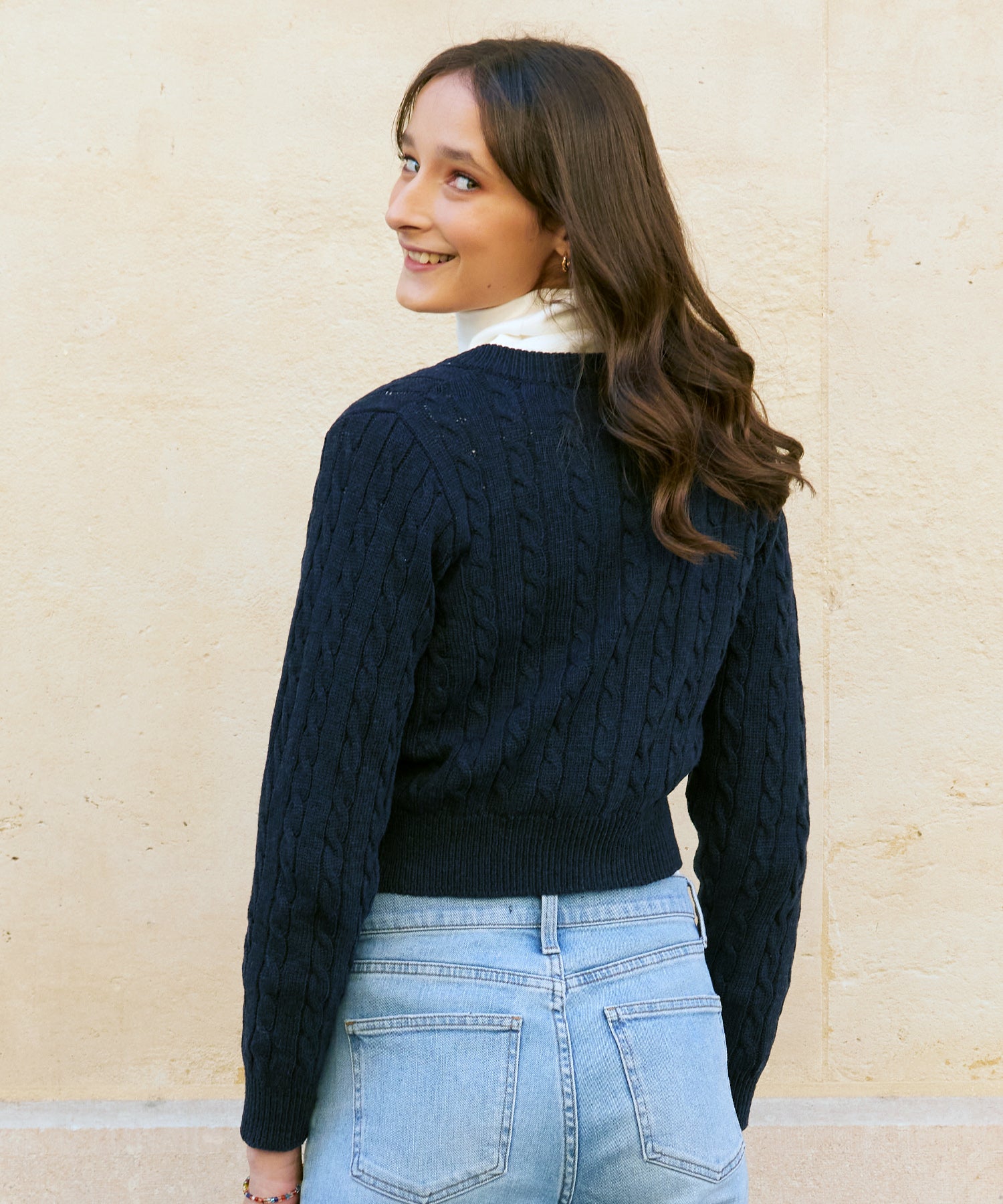 RCH crop knit cardigan navy