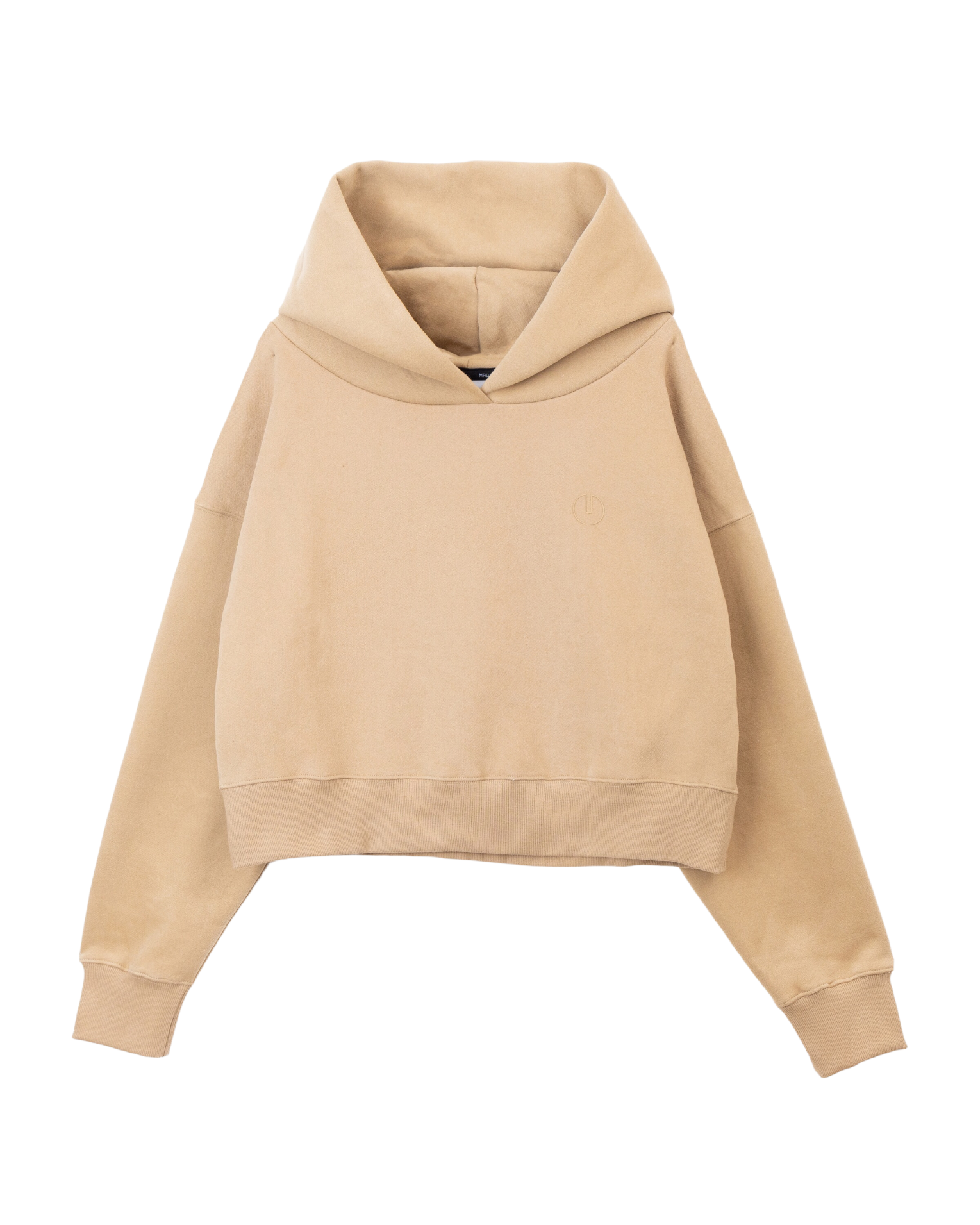 Emboss Cropped Hoodie-BEIGE