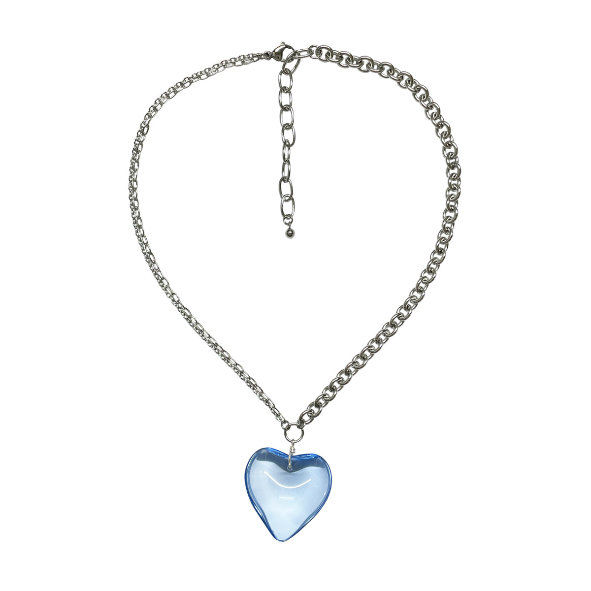 SWEET-HEART Glass Heart Chain Necklaces Clear