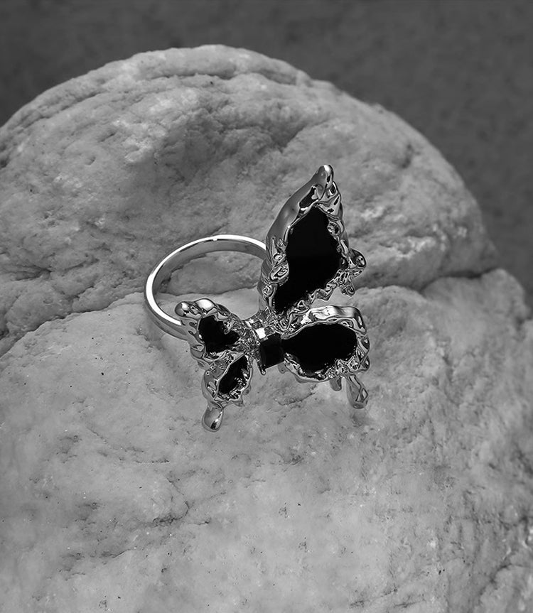 Black Onyx Butterfly Cubic Opening Ring