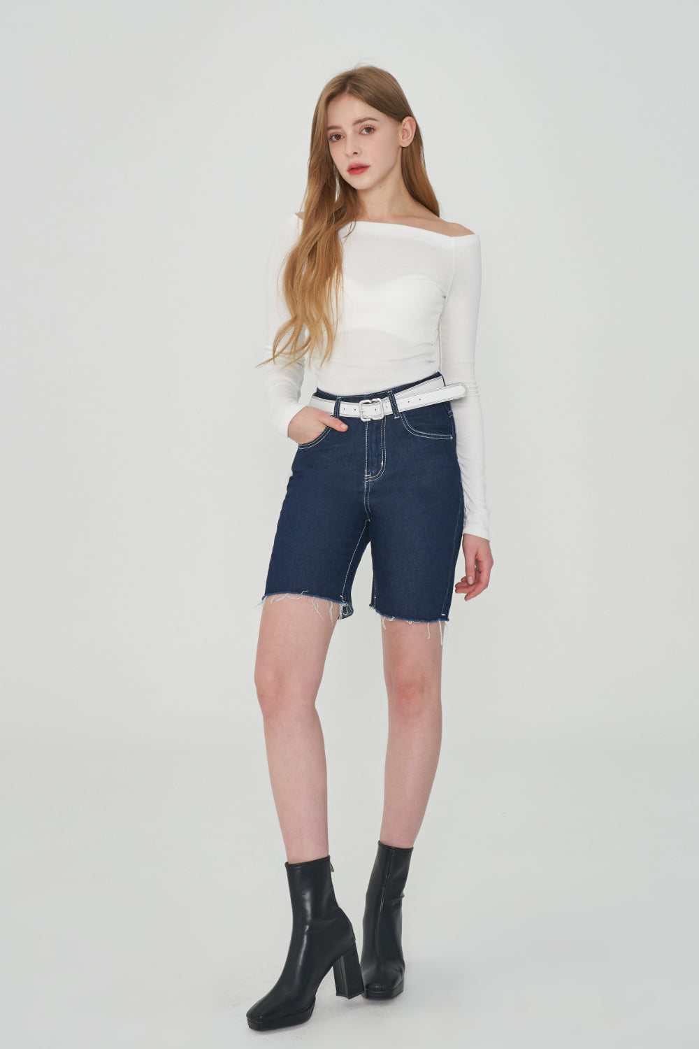 BELT SET 4 PART CROPPED DENIM PANTS [6812]