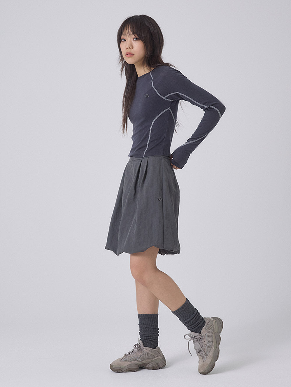 2-WAY STRING BALLOON SKIRT [CHARCOAL]