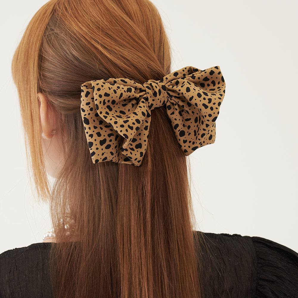 LEOPARD RIBBON HAIR PIN (BROWN)