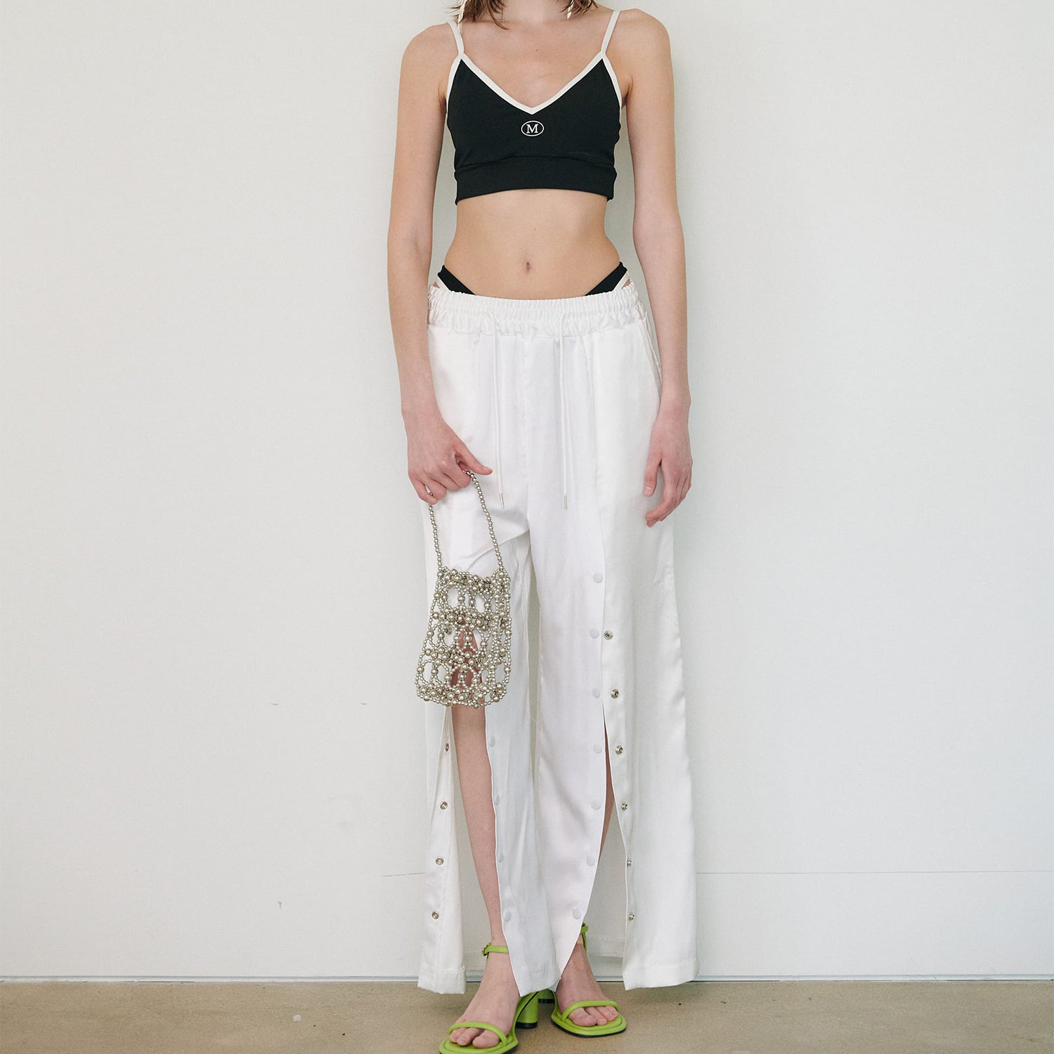  BUTTON SATIN PANTS, IVORY