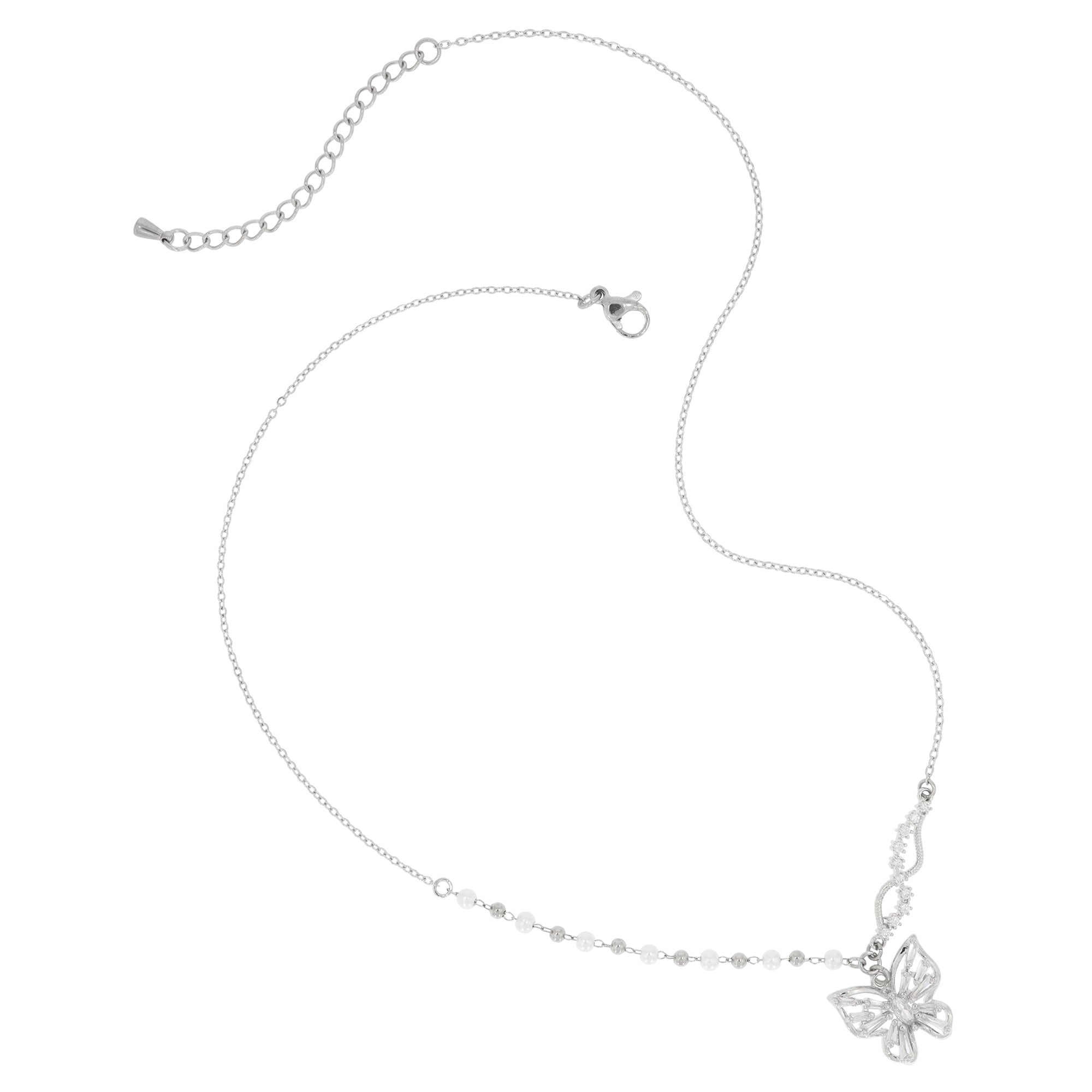 Cubic Wave Butterfly Pearl Necklace