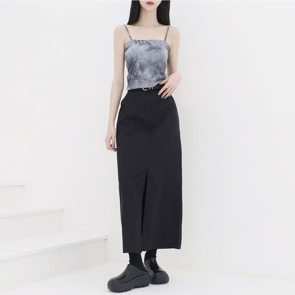 タンディーナイロンスリットロングスカート/Tandy nylon slit long skirt