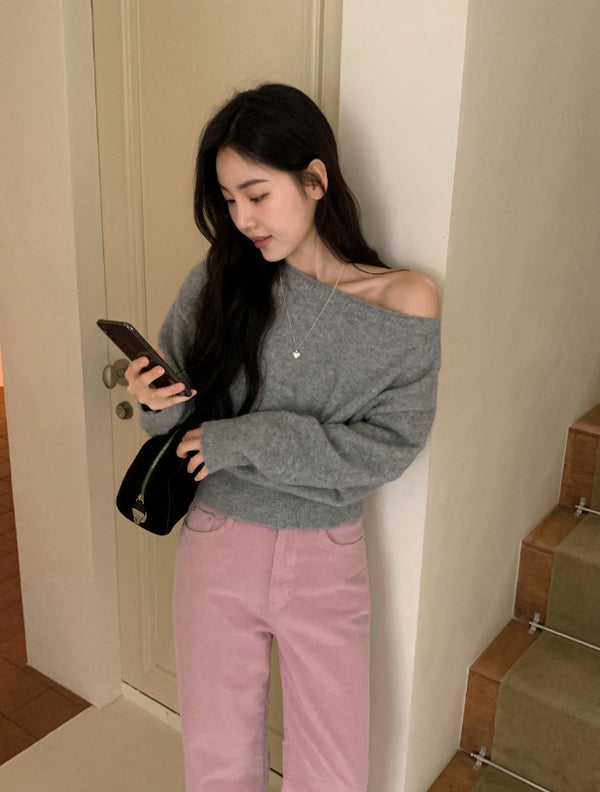 Feminine Boat Neck Knit (5color)