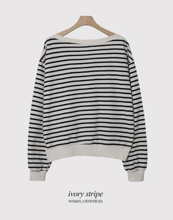 Border Off Shoulder Sweat Shirt (4color)