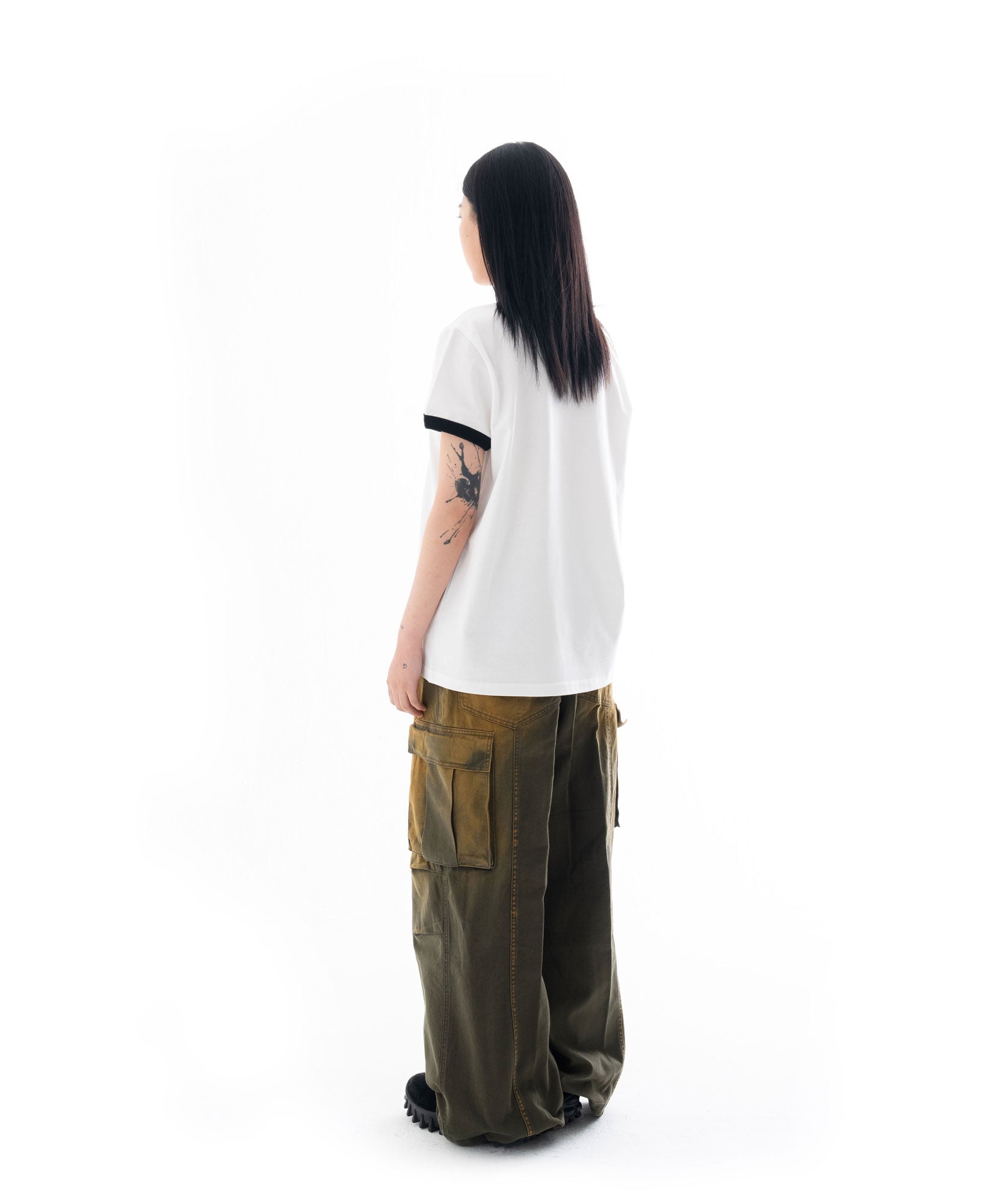 Knee Pin-tuck Wide Cargo Pants (Washed Khaki)