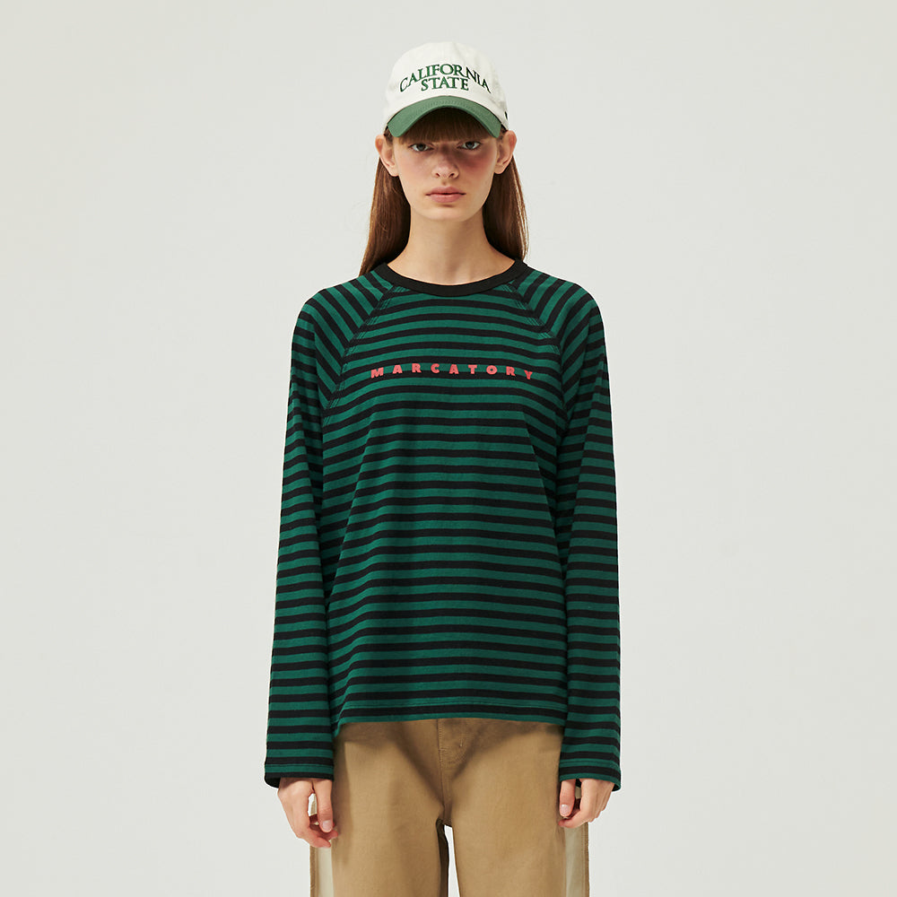 STRIPE RAGLAN LOGO LONG SLEEVE (GREEN)