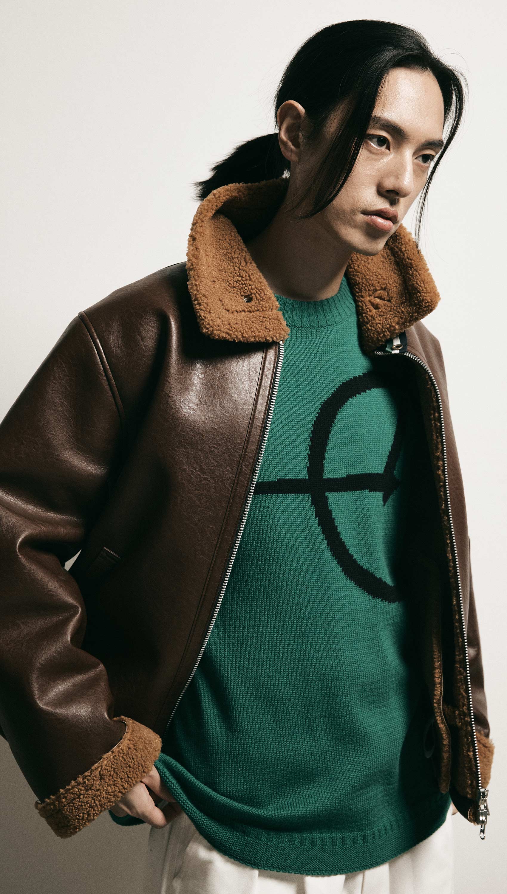 Signature logo round wool pullover (Green)