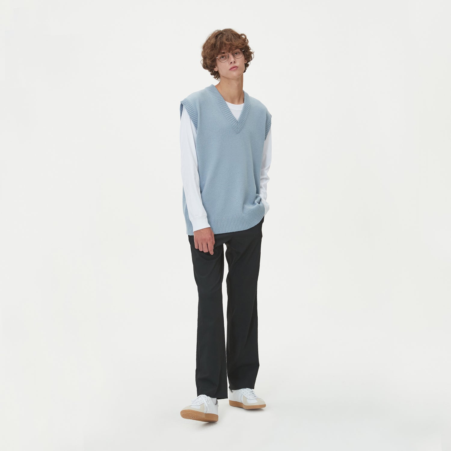 LAMBSWOOL V NECK KNIT VEST_SKY BLUE