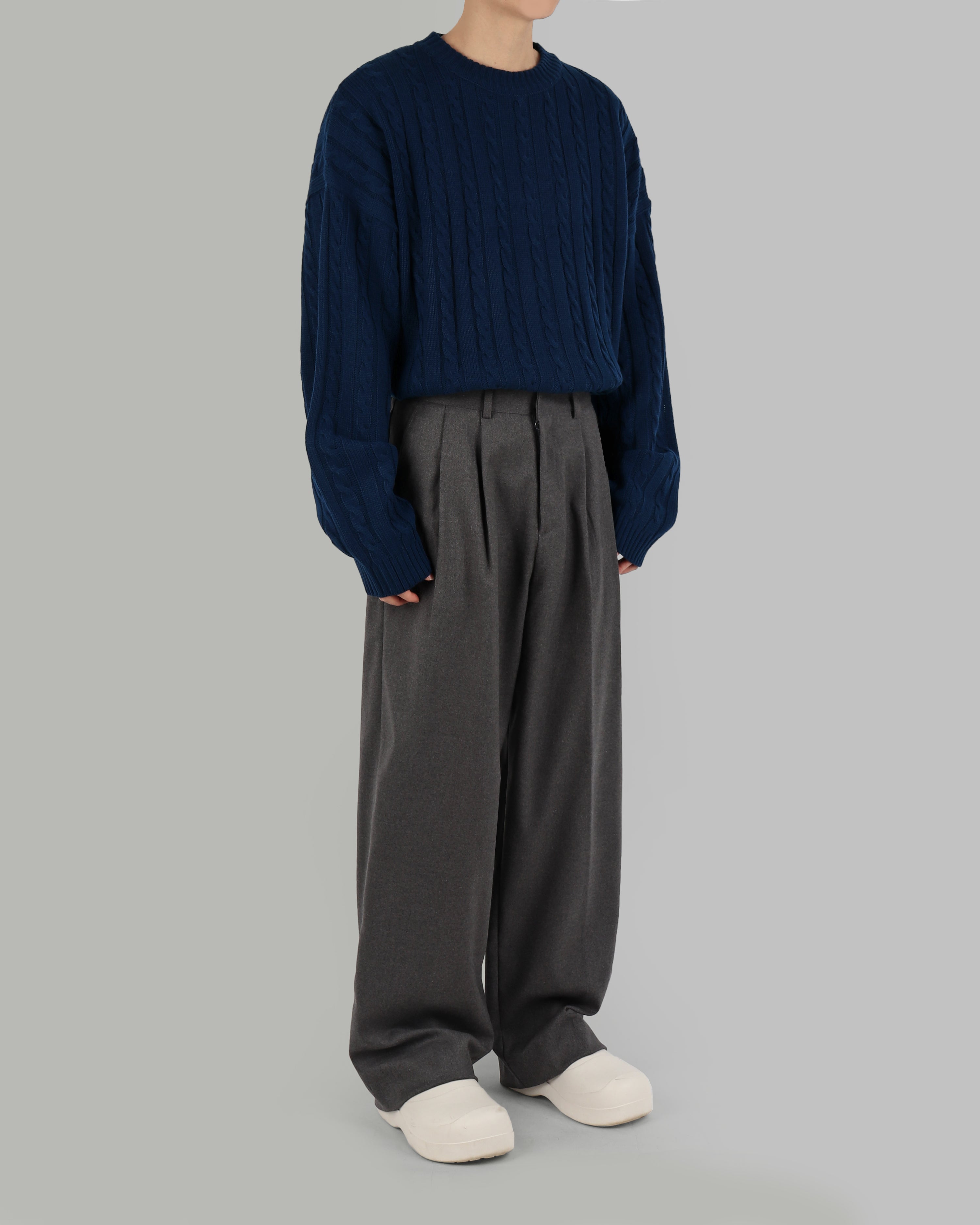 wool pintuck wide slacks