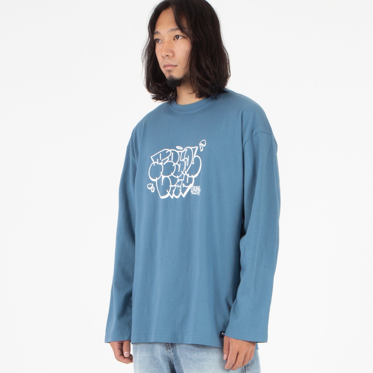 RLL1101 Stroke Tagging Logo Long Sleeve - Stone Blue