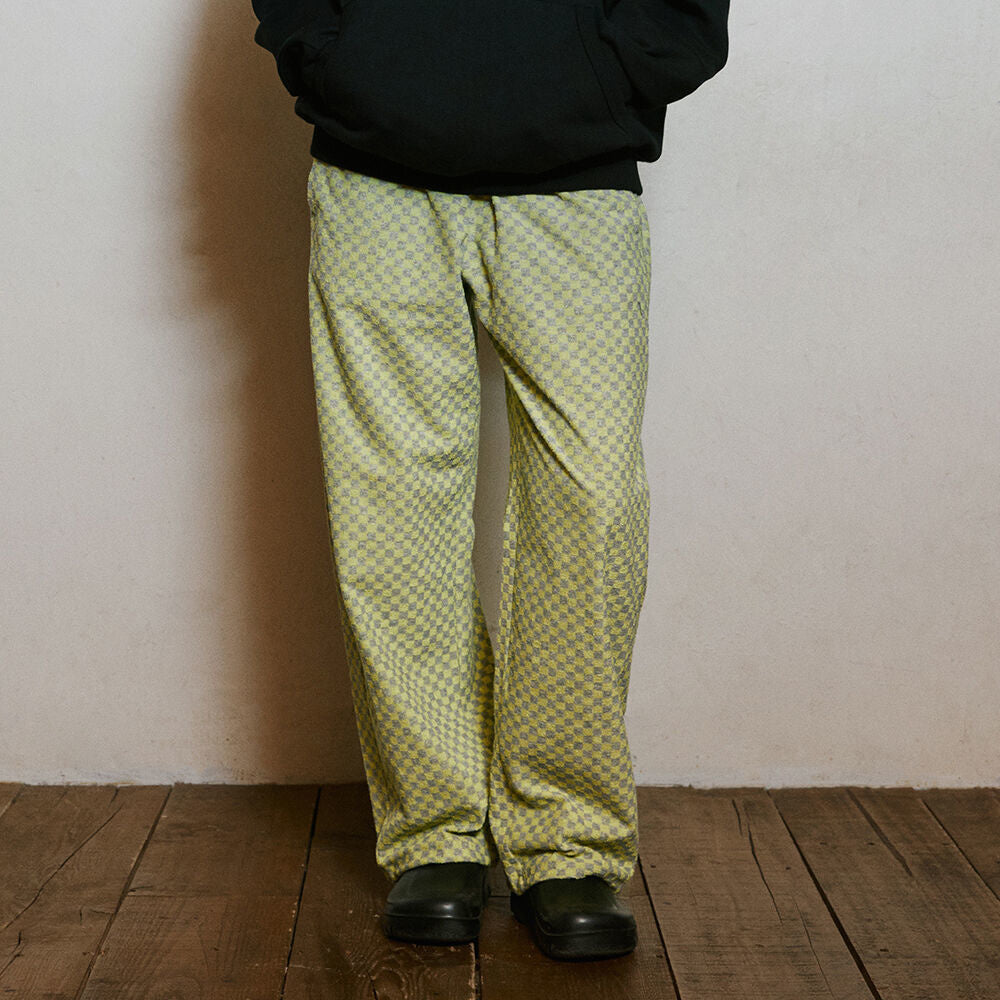 CHECKERBOARD BANDING PANTS_LIME GREY