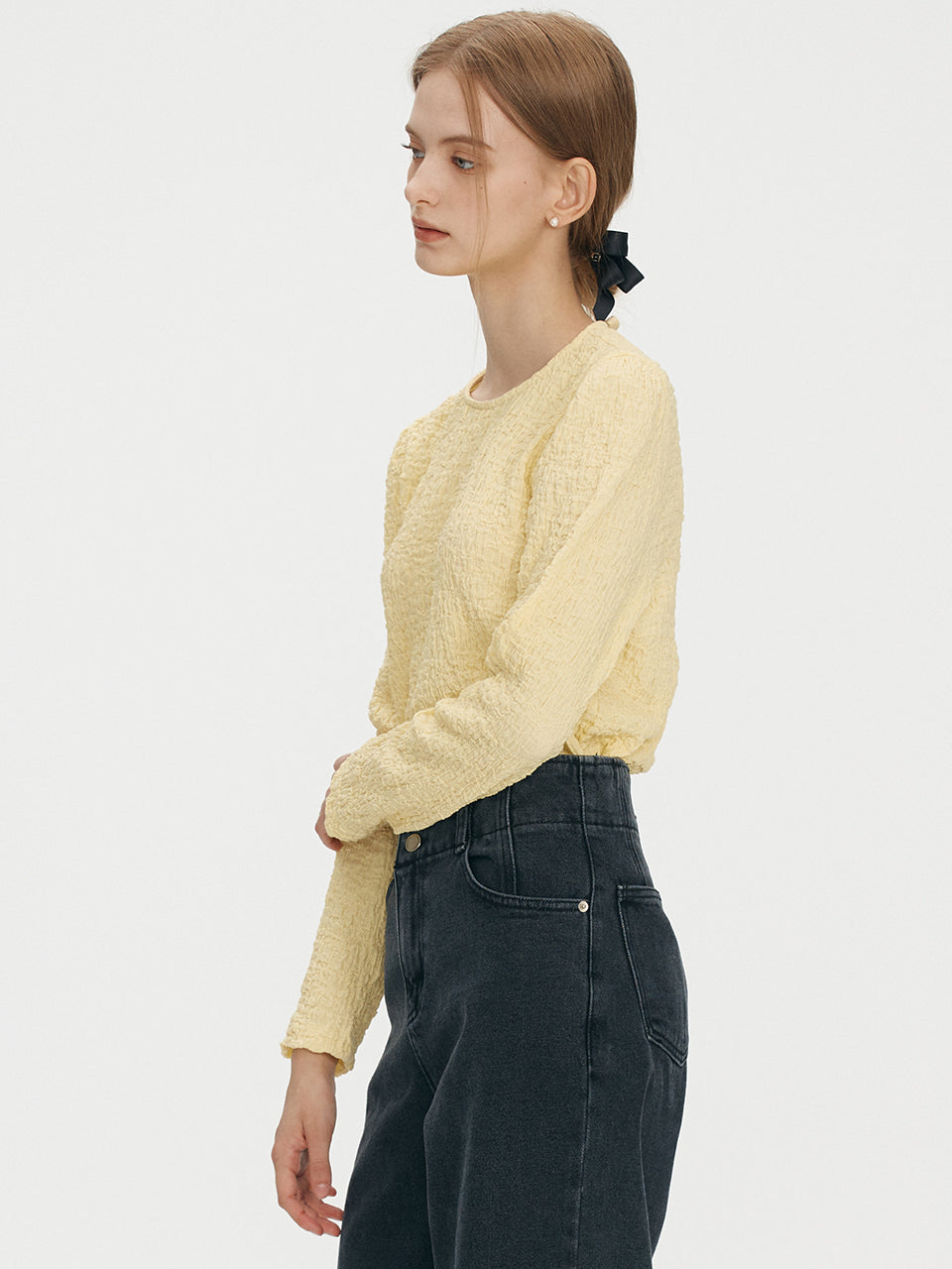 Puff crinkle long top - Light yellow