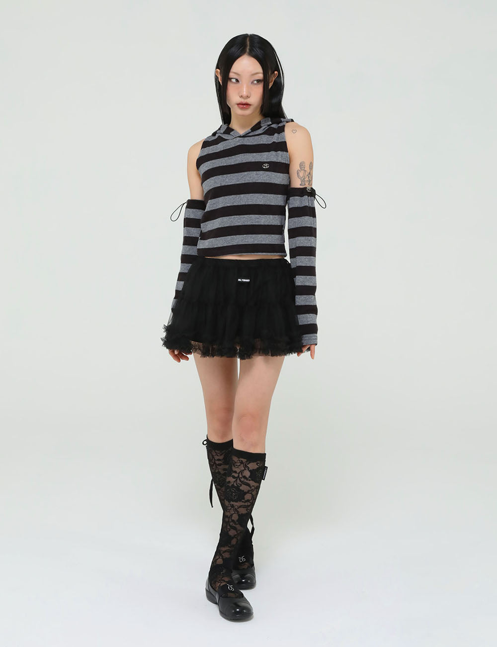 MESH FRILL CANCAN SKIRT(BLACK) 