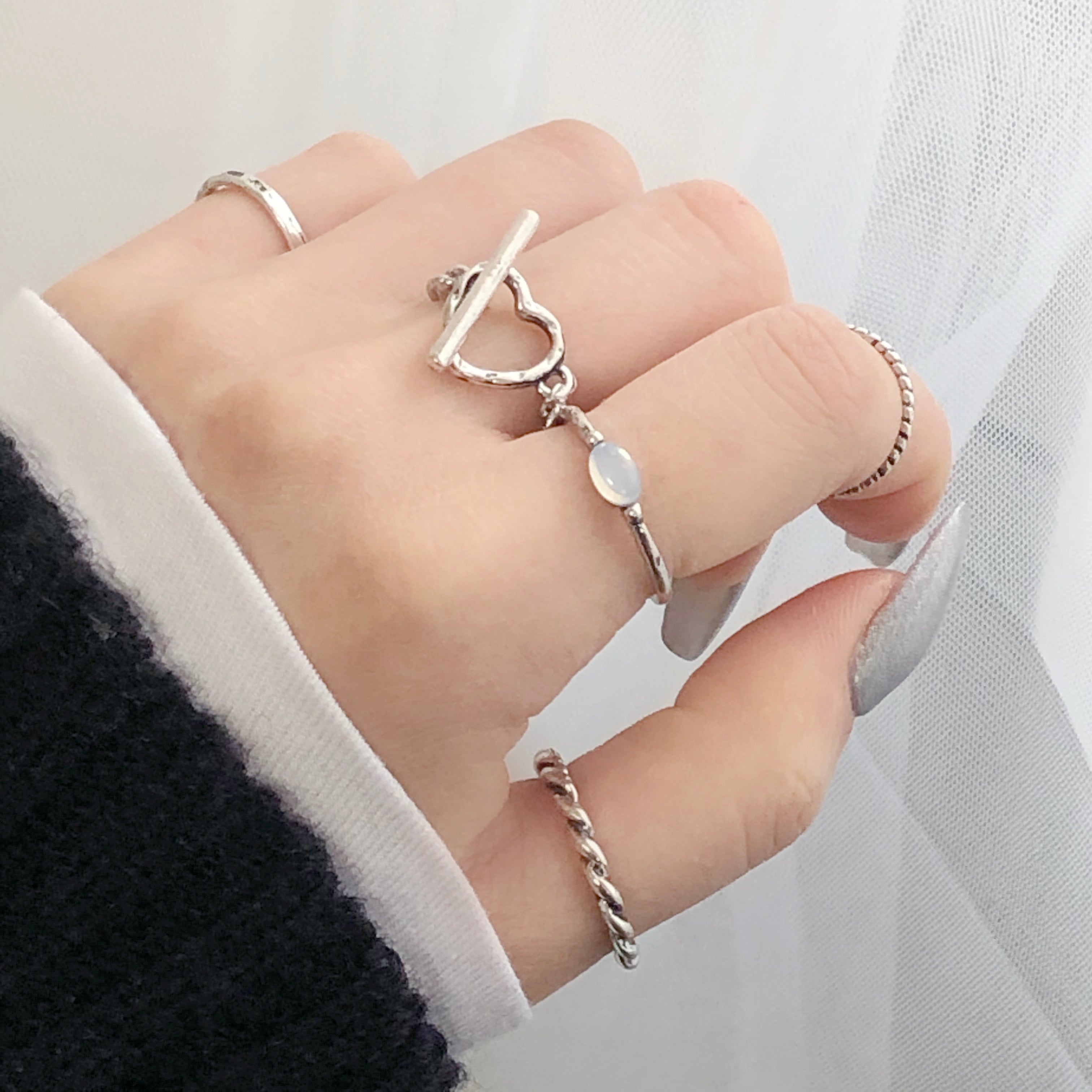 Vintage Heart Chain Ring 9 Set (2 Color)