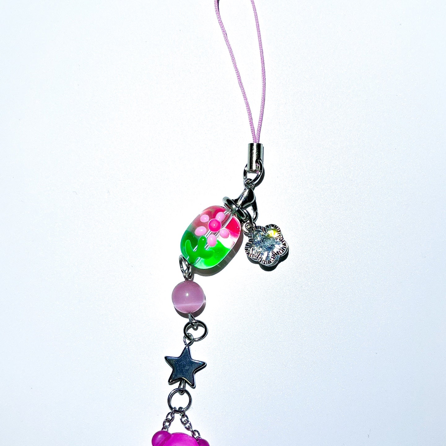 Pinky bear flower phone strap