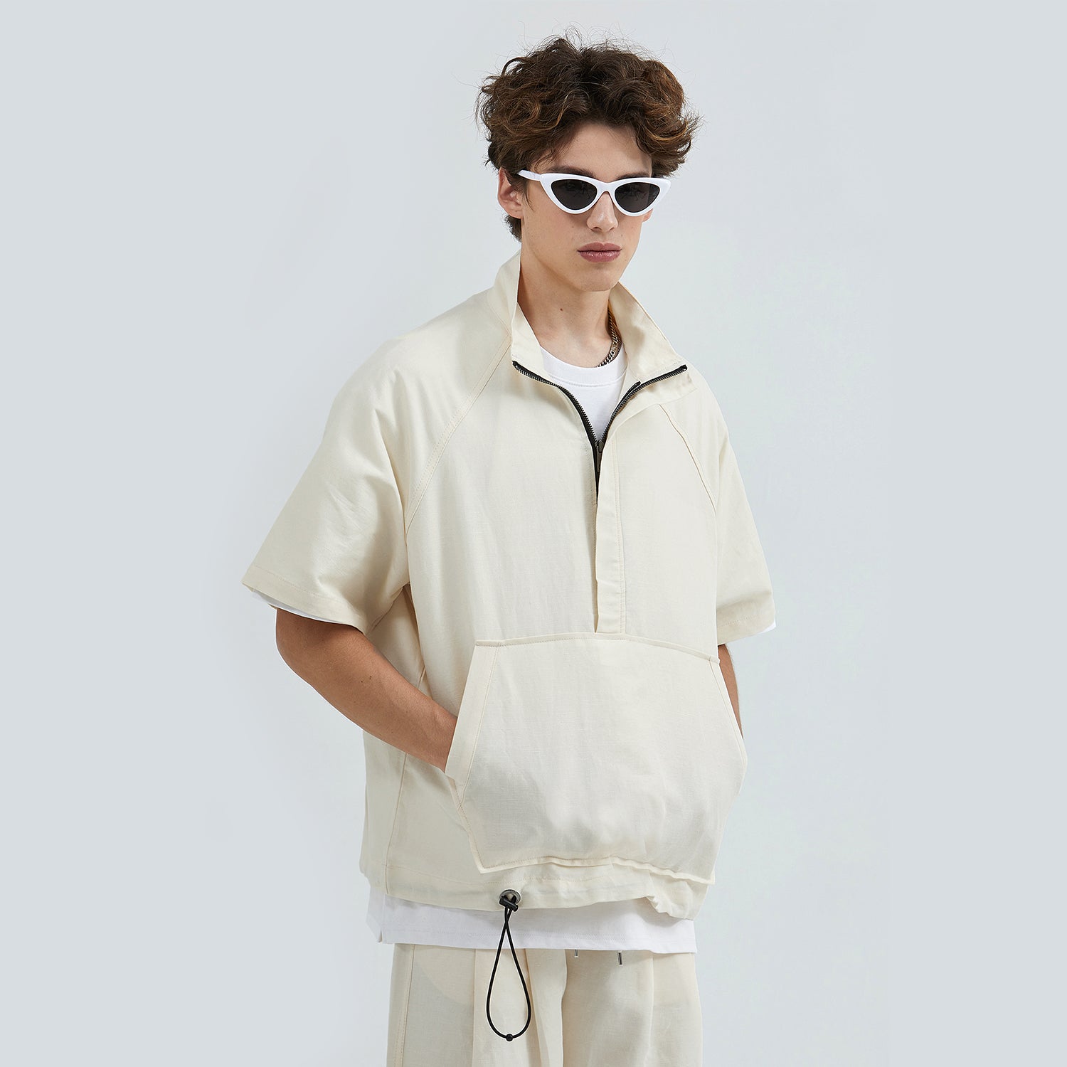 Linen String Detail Anorak (CREAM)