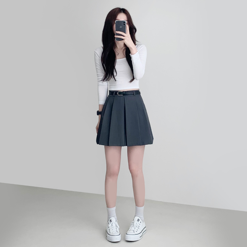 [Belt set] Roache Pleats Mini Skirt