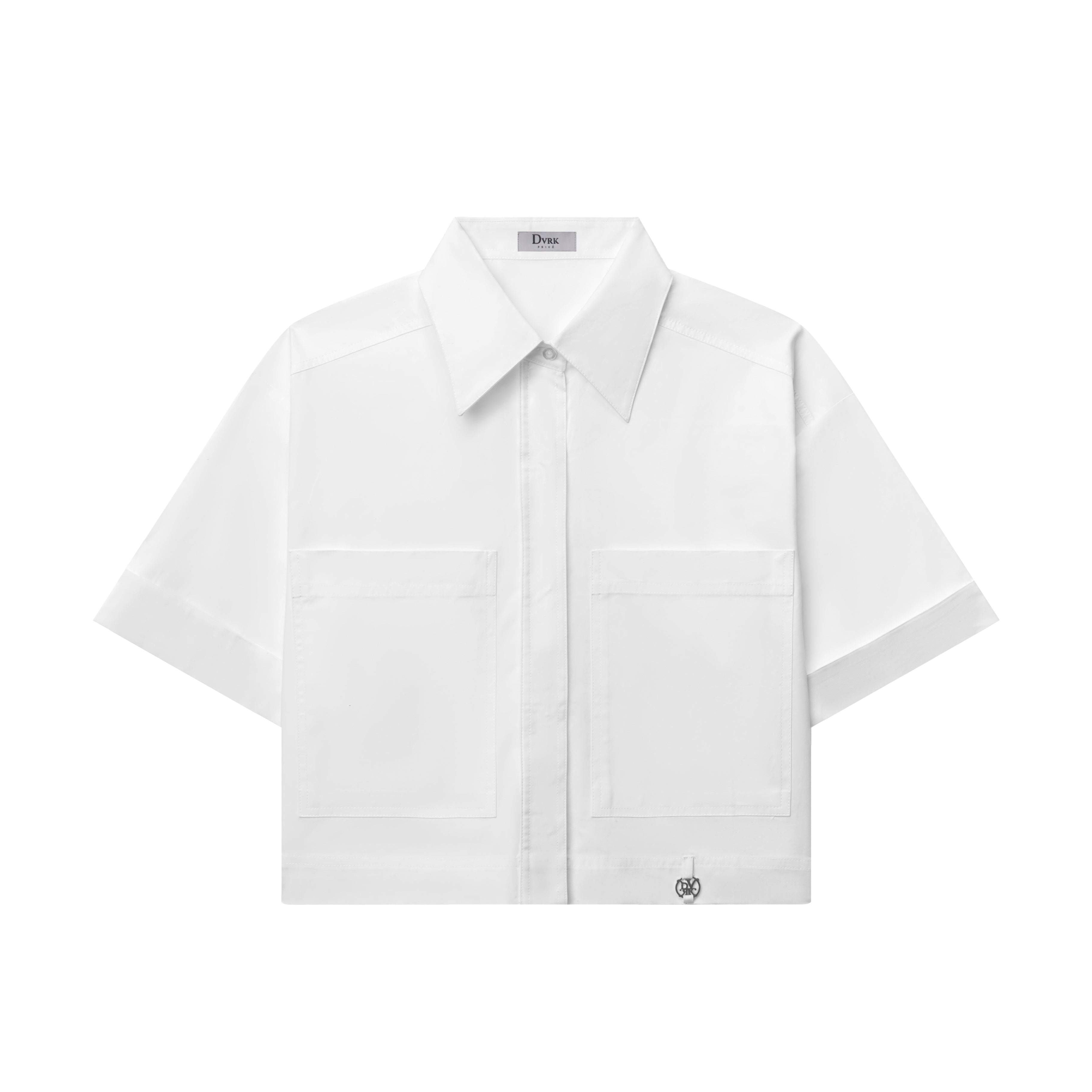 PRIVÉ CROPPED SHORT-SLEEVE SHIRT WITH METAL LOGO - WHITE