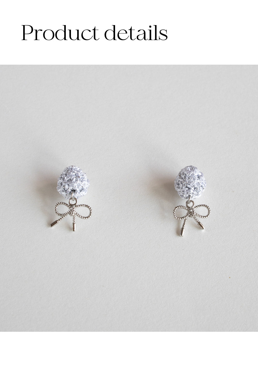 Silver knit ball and ribbon earring