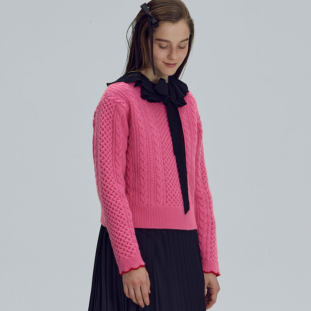 Wave cable round knit - Pink