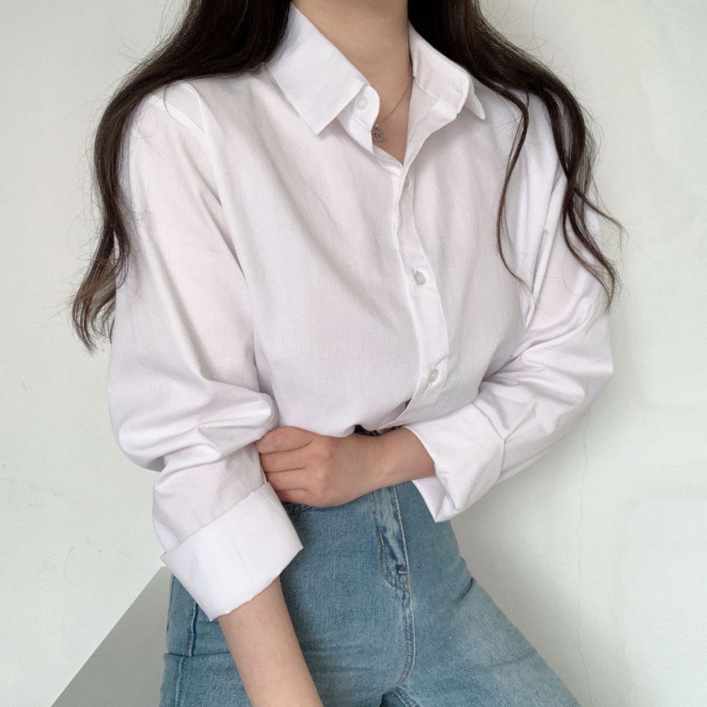 Solid Tone Button-Up Cotton Shirt