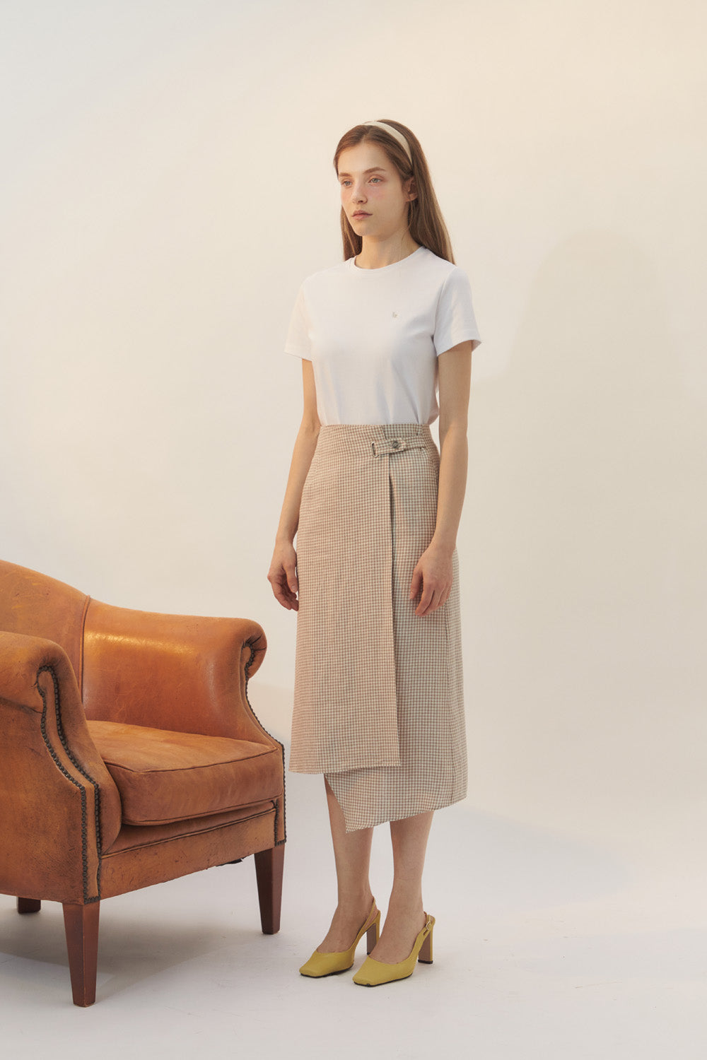 [BREEZE] Check Linen Wrap Skirt_BEIGE (CTD1)