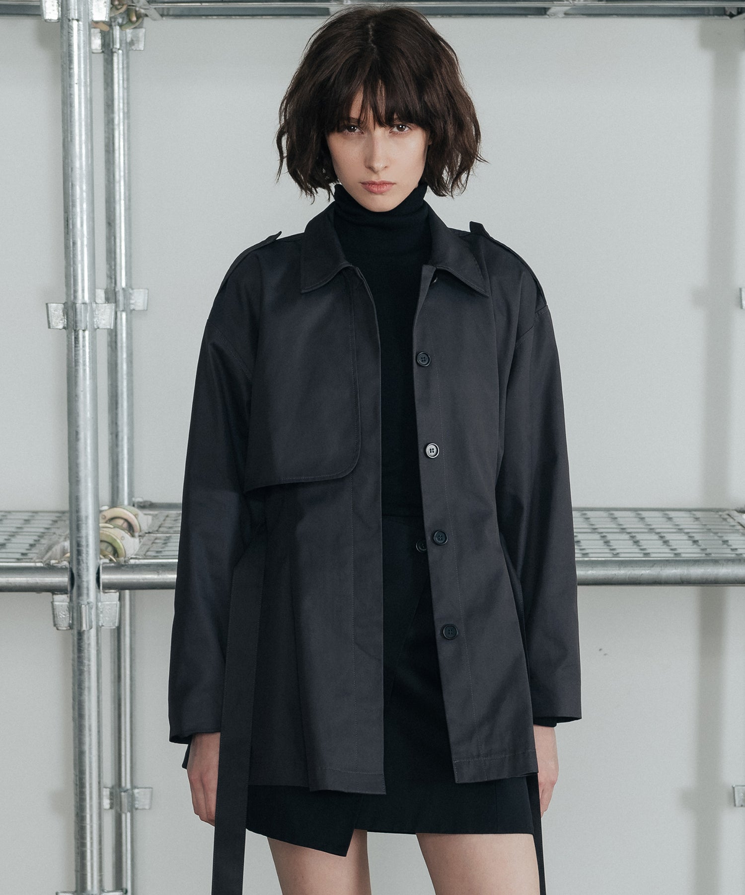 Happiness Button Half Trench Coat_Charcoal