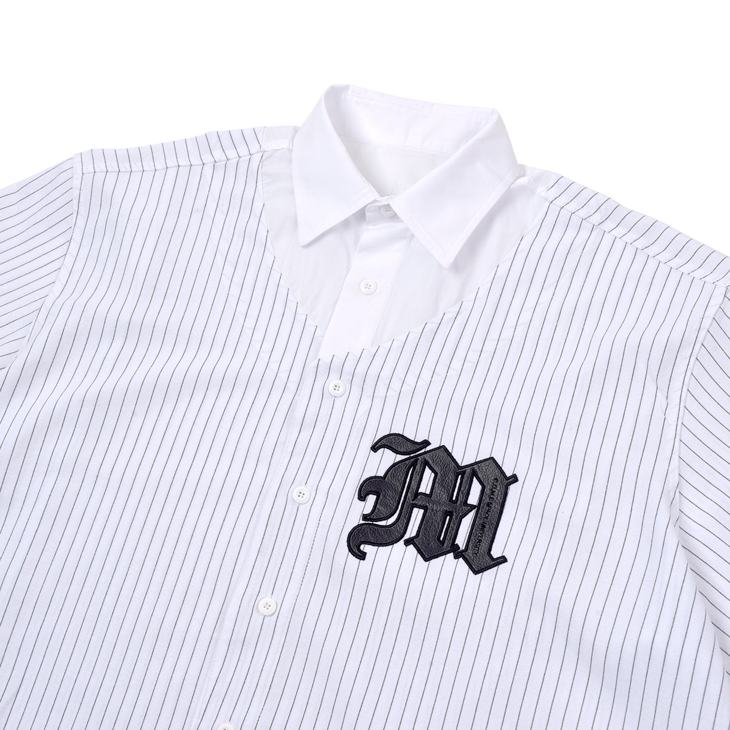 [UNISEX] Logo Applique Linen-Blend Baseball Shirt (White)