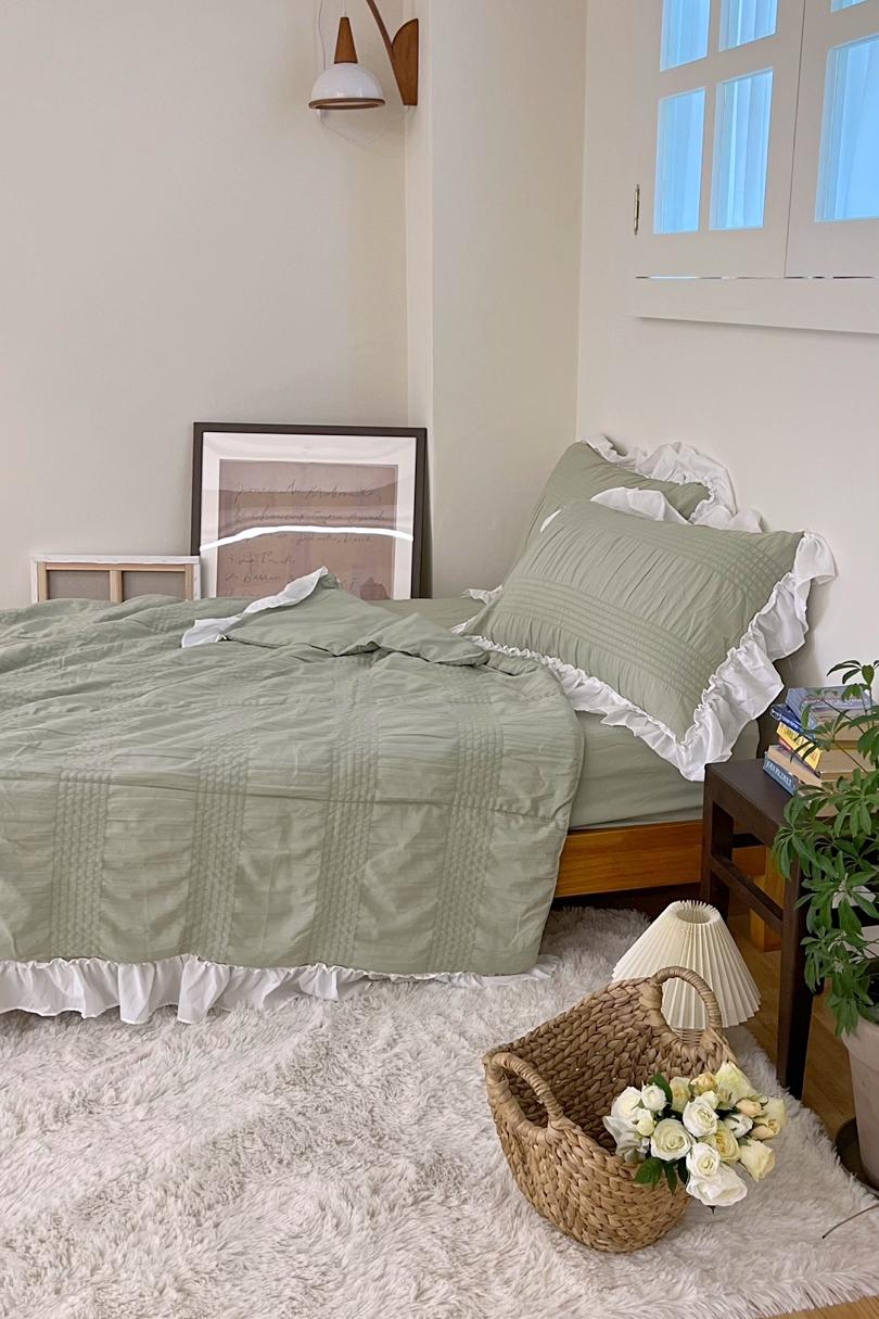 Shirring ruffle light comforter set - Milky Green - SS