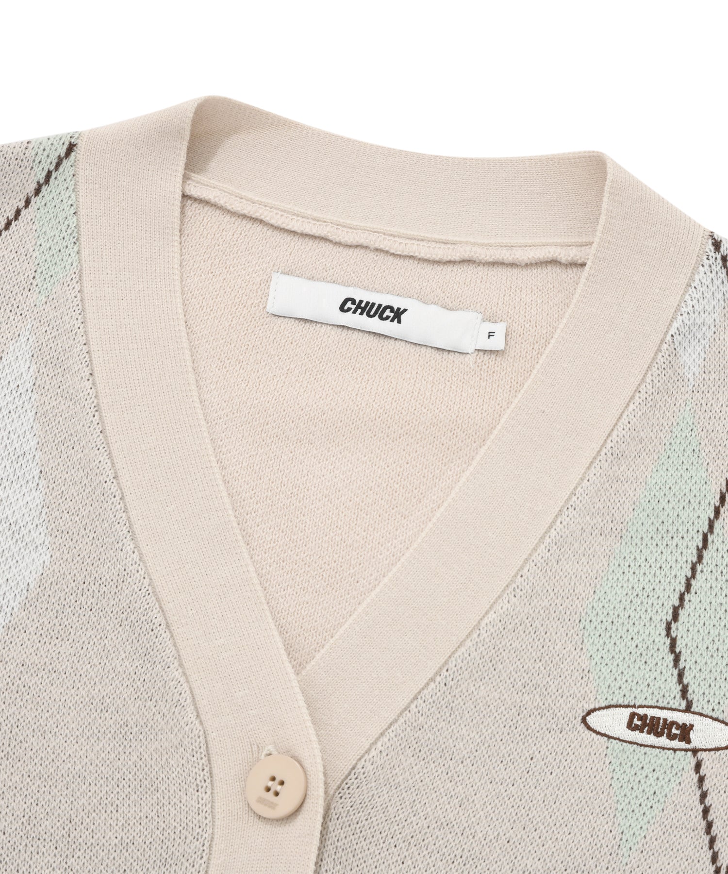 CHUCK シグネチャーアーガイルニットカーディガン / CHUCK SIGNATURE ARGYLE CROP KNIT CARDIGAN (LIGHT BEIGE)