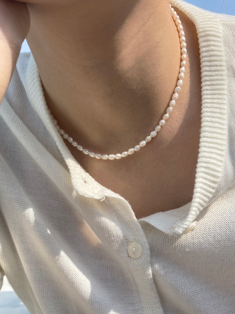 [92.5silver] rice pearl necklace