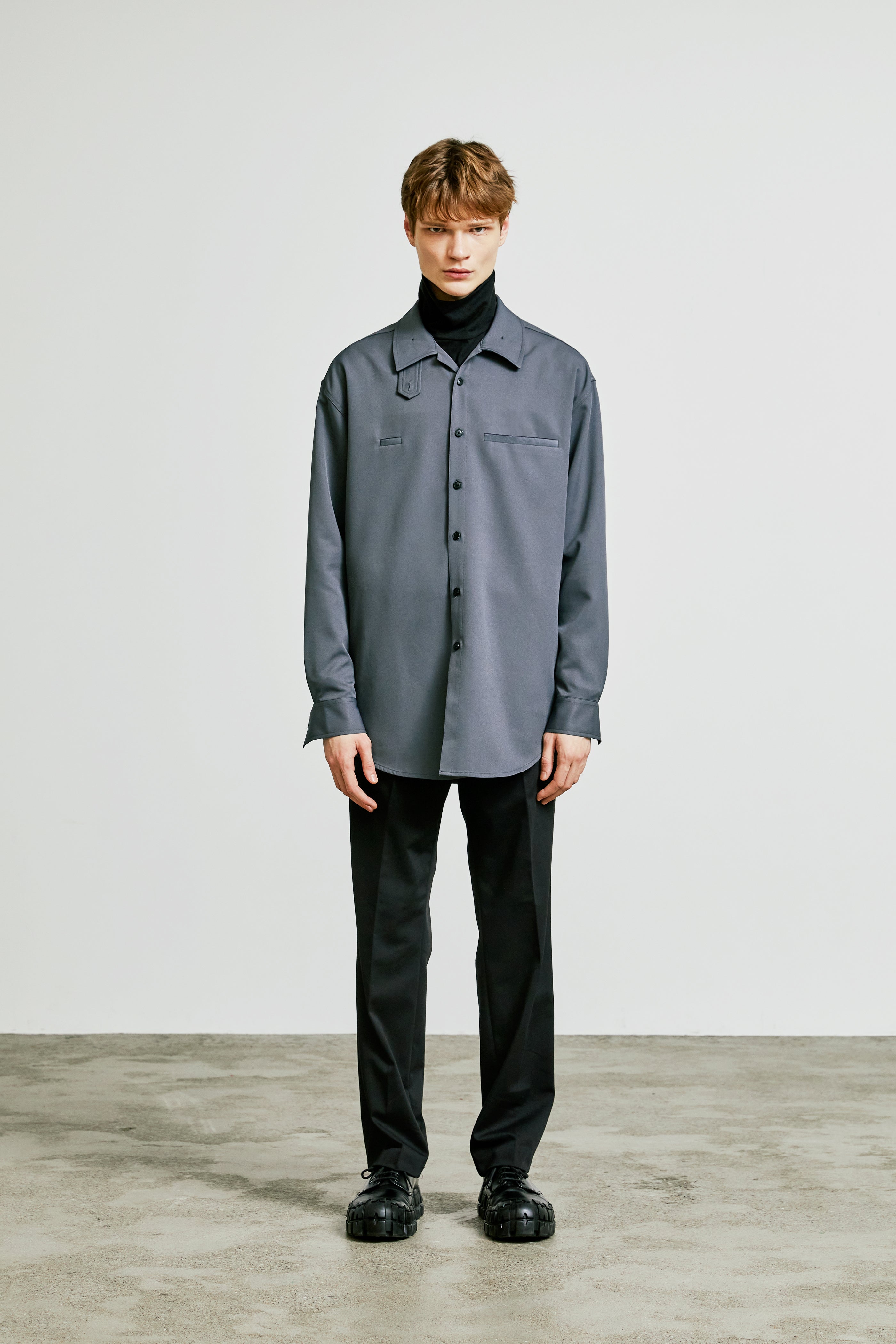 balmacaan welt pocket shirt jacket grey