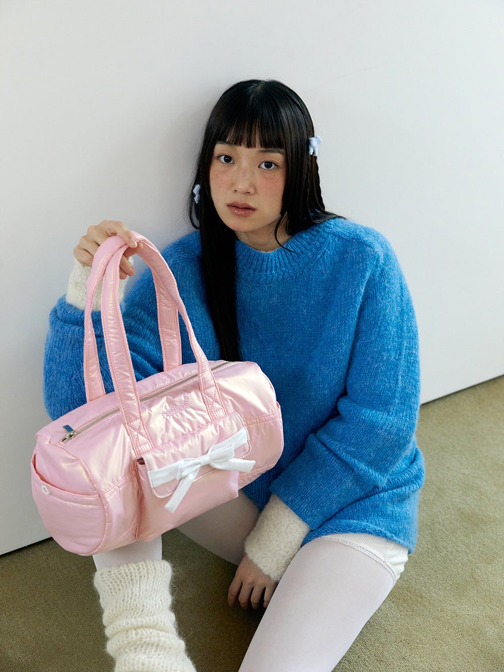 glossy ribbon duffle bag_pink