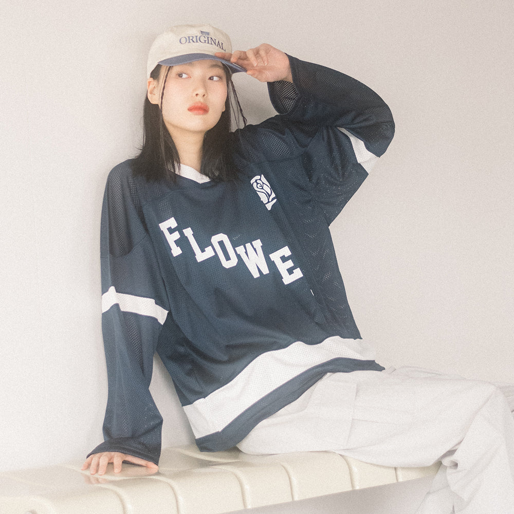 FLOWER AMERICAN FOOTBALL MESH L/S TEE(NAVY)