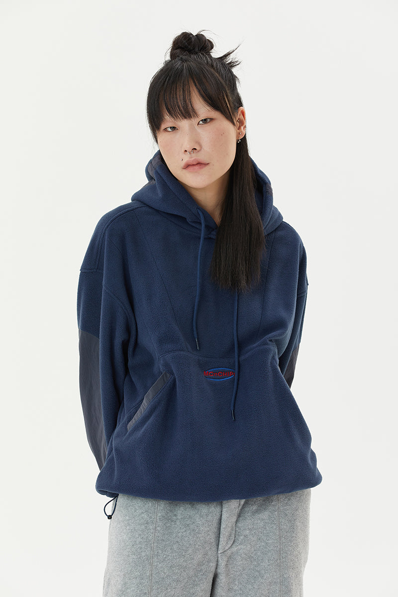 Draw cord fleece hoodie [navy]