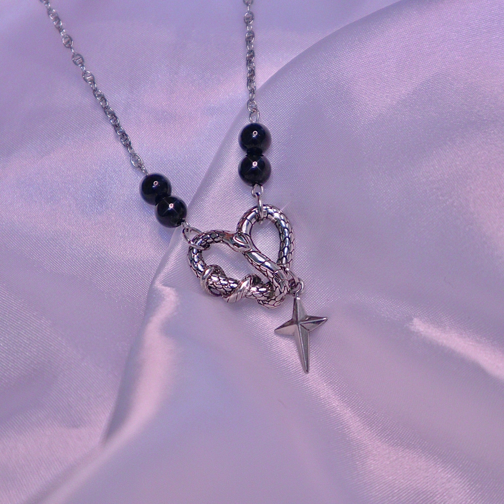 heart snake cross necklace