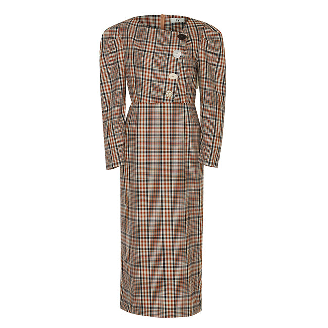 EMMA BUTTON POINT CHECK DRESS_BROWN (EEOO3OPR03W)