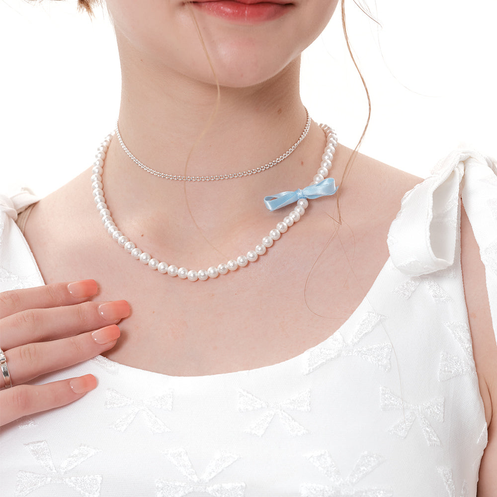 Cotton Pearl Ribbon Necklace