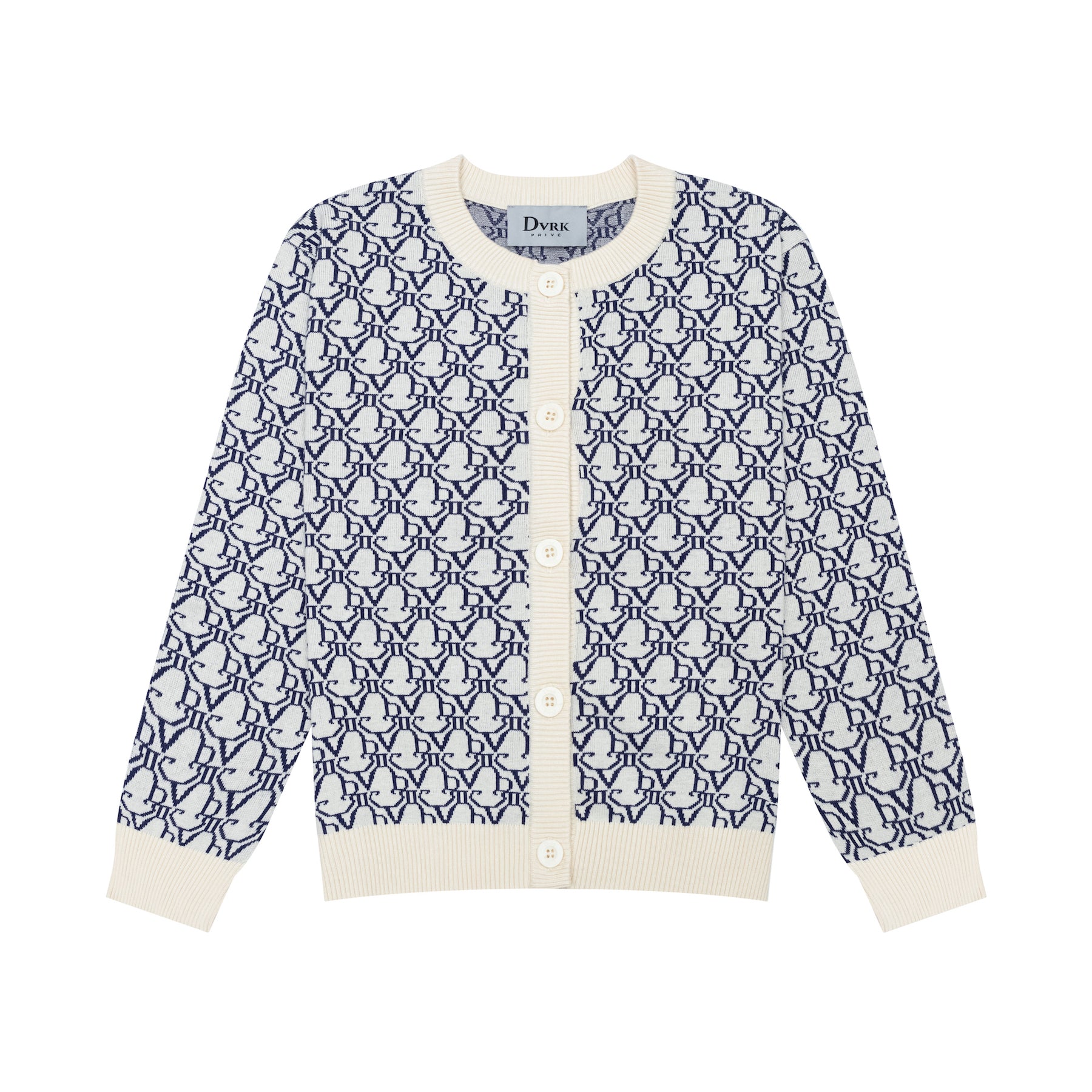 DVRK PRIVÉ KNIT CROPPED MONOGRAM CARDIGAN - MIDNIGHT BLUE