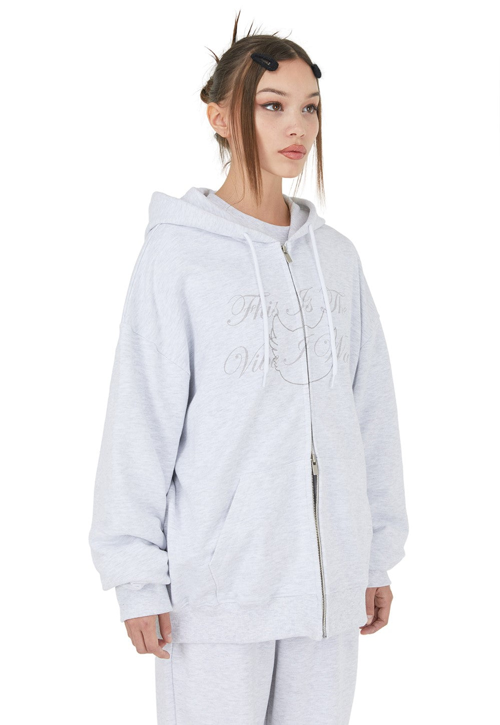 [IHD002-2] SIGNATURE GRAPHIC HOOD ZIP UP WHITEMELANGE