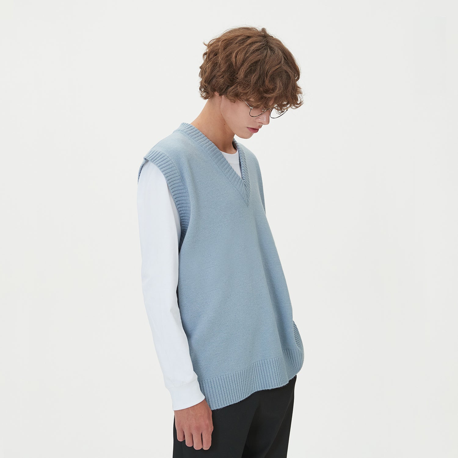 LAMBSWOOL V NECK KNIT VEST_SKY BLUE