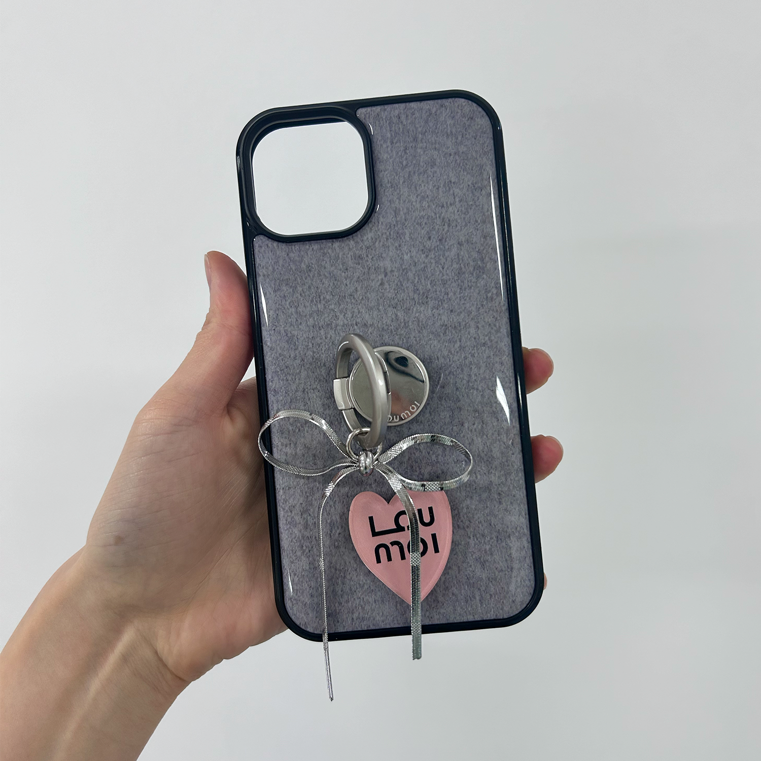 [SET] Present series KNIT LOVE : grey phonecase (including silver ribbon ring tok) 